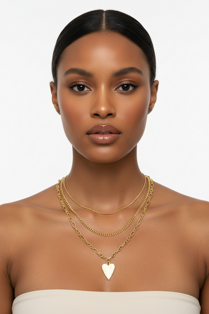 Heart Charm Layered Chain Necklace Set Of 3