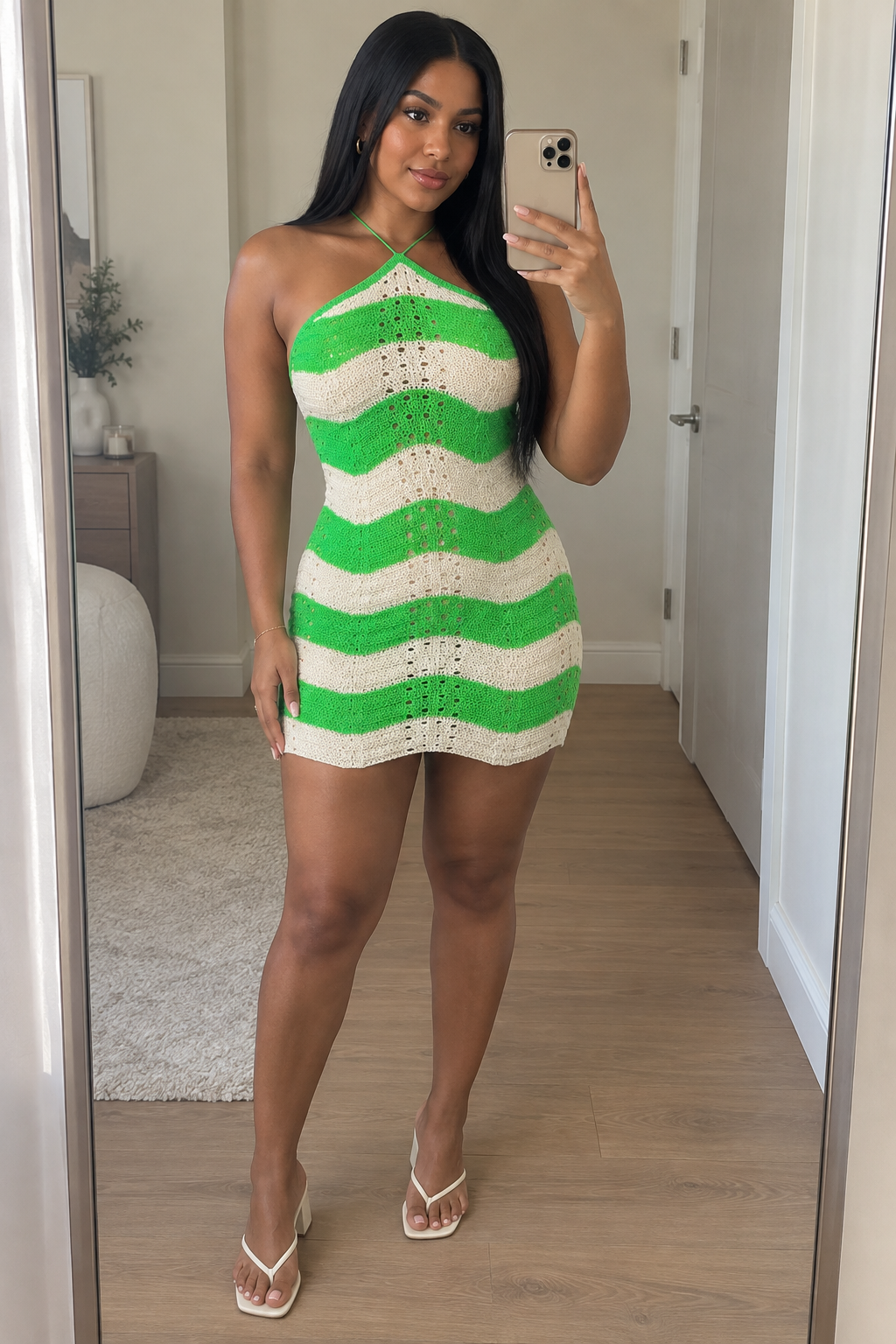 Green Knit Halter  Dress