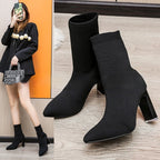 Chunky-Heeled Knitted Suede Ankle Boots
