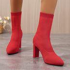 Chunky-Heeled Knitted Suede Ankle Boots