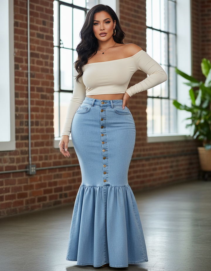 High Waist Denim Mermaid Skirt