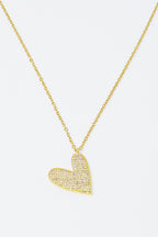 Shiny Heart Necklace With Cubic Zirconia Pave And Stainless Steel Chain 16 Inch