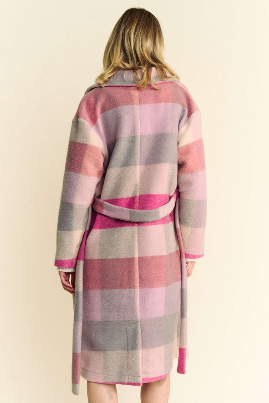 Tied Color Block Collared Neck Coat