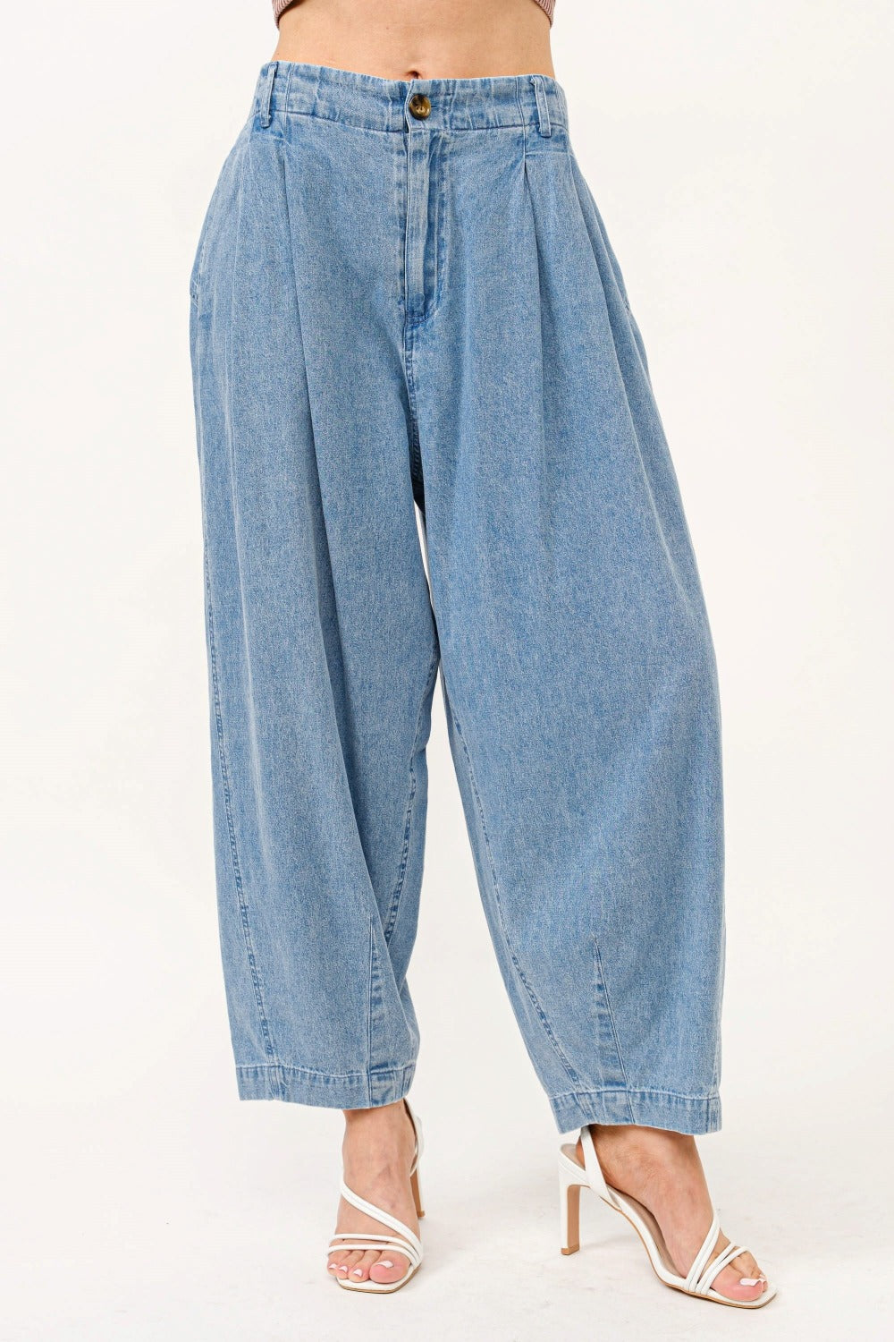 And The Why Elastic Pleated Baggy Jeans