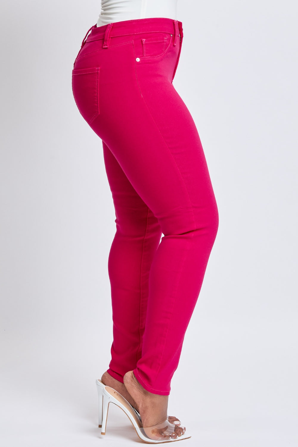 Hyperstretch Mid-Rise Skinny Jeans, Neon Pink