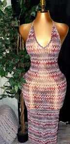 Mesh Backless Halter  Dress