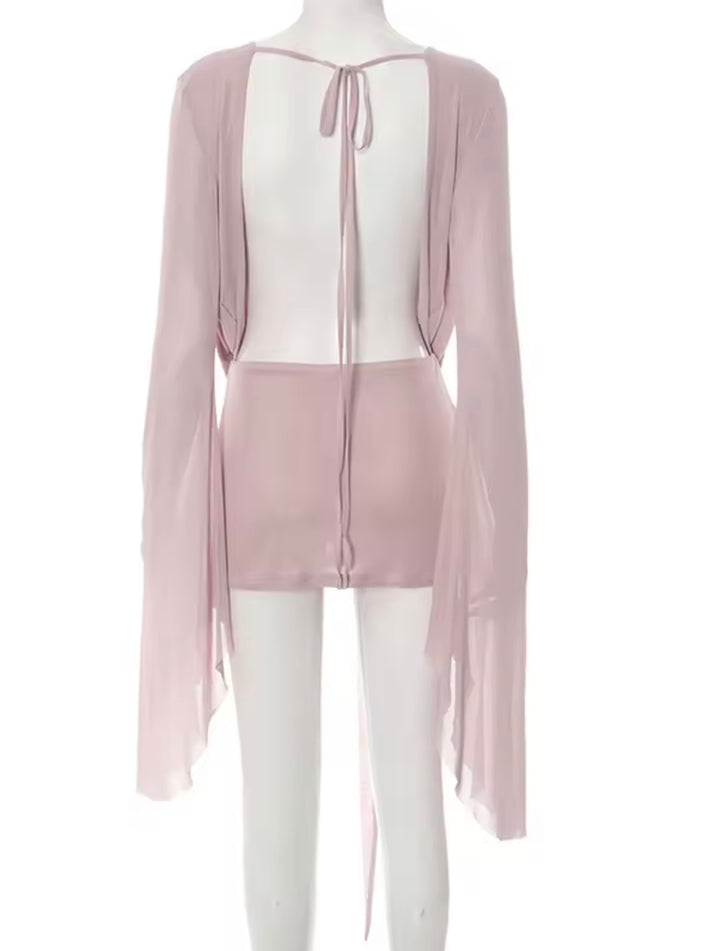 Cowl Neck Mesh Baddie Dress, Pink