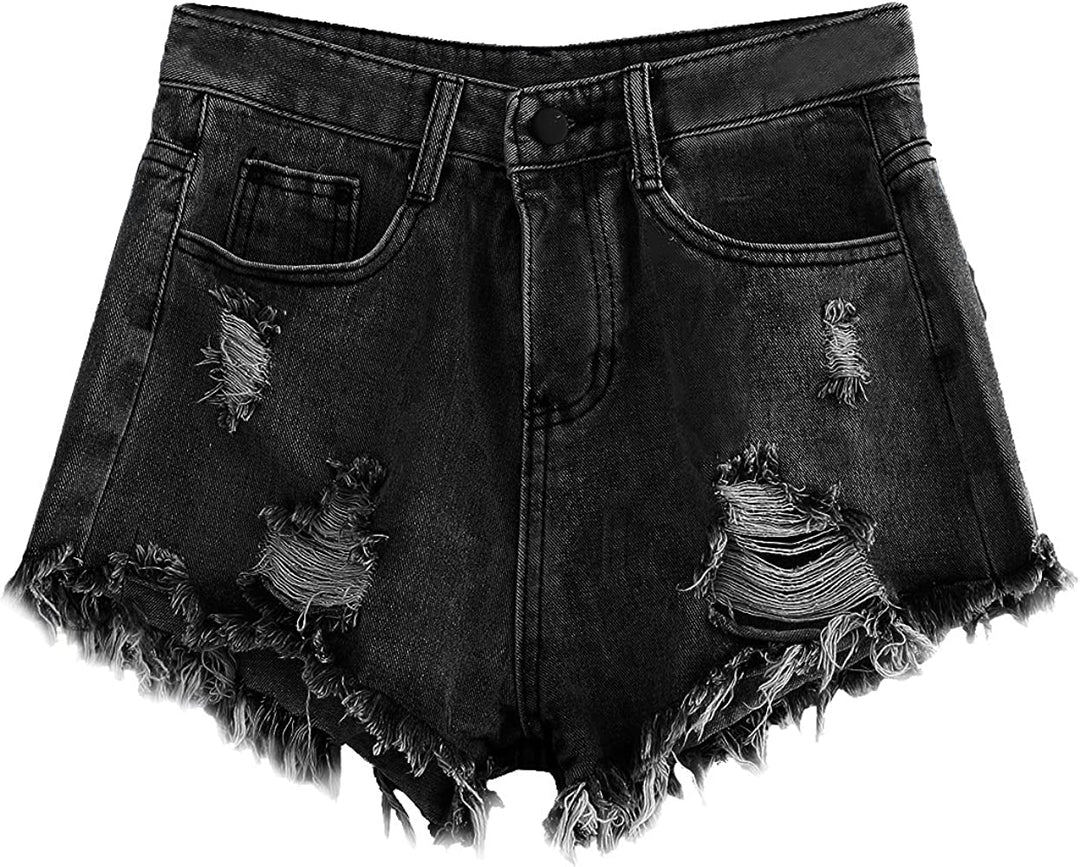 Black Distressed High Waist Denim Shorts