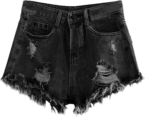 Black Distressed High Waist Denim Shorts