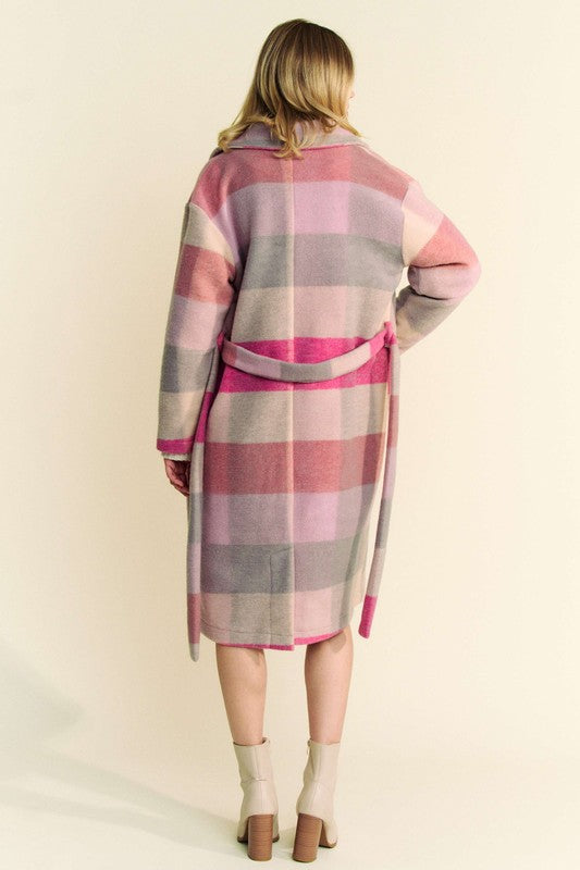 Tied Color Block Collared Neck Coat