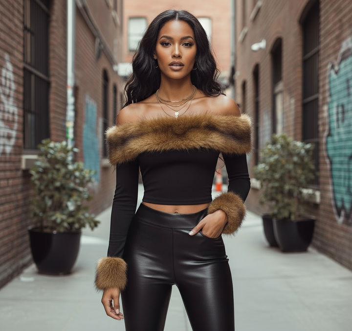 Elegant Fur detail long sleeve shirt