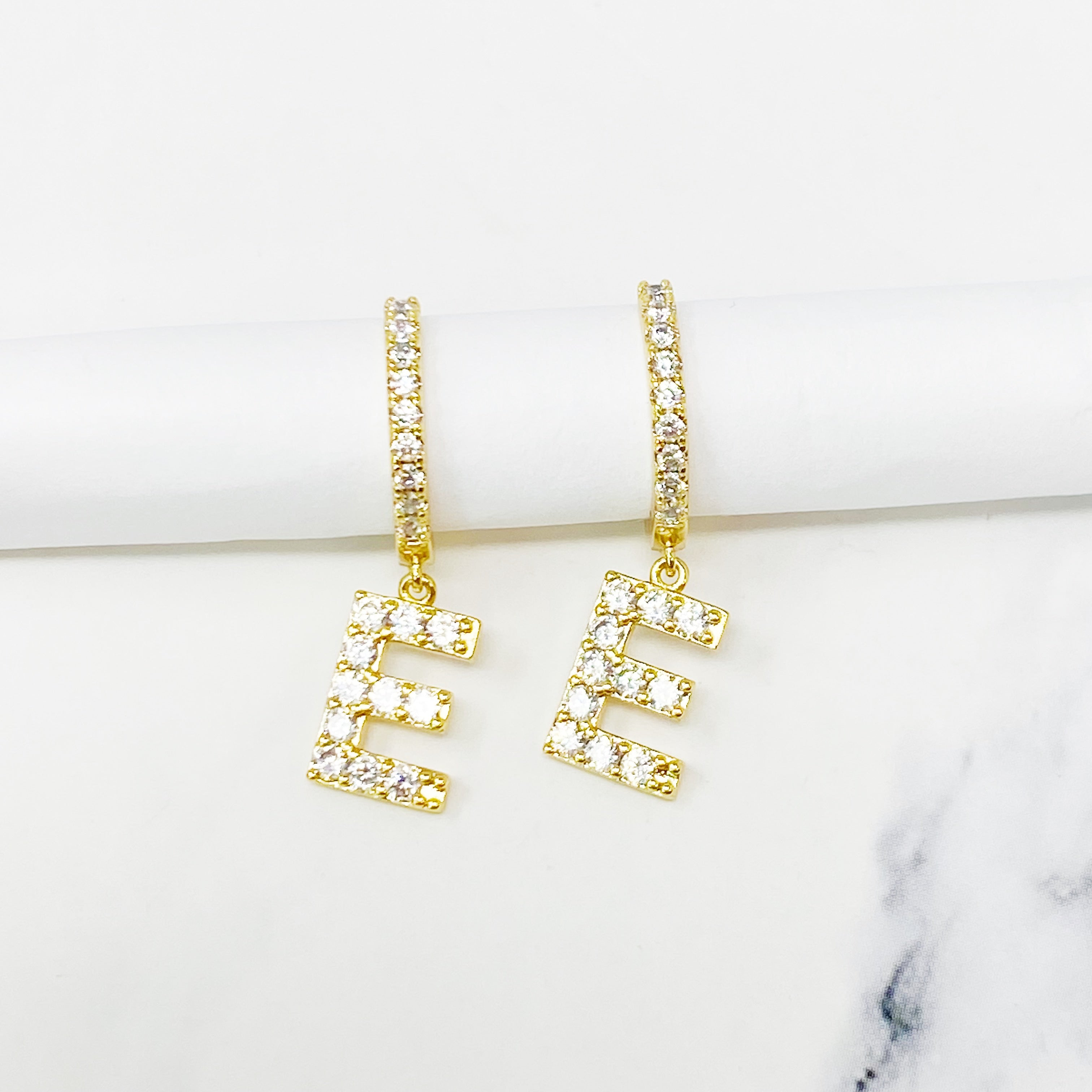 Crystal Initial Drop Earrings