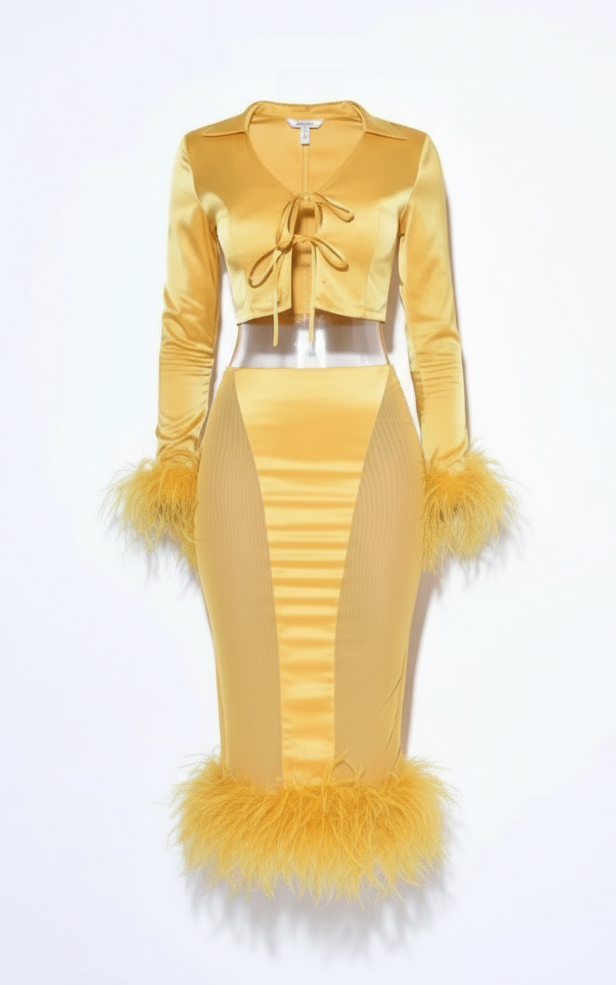 It Girl Feather Two Piece Skirt Set