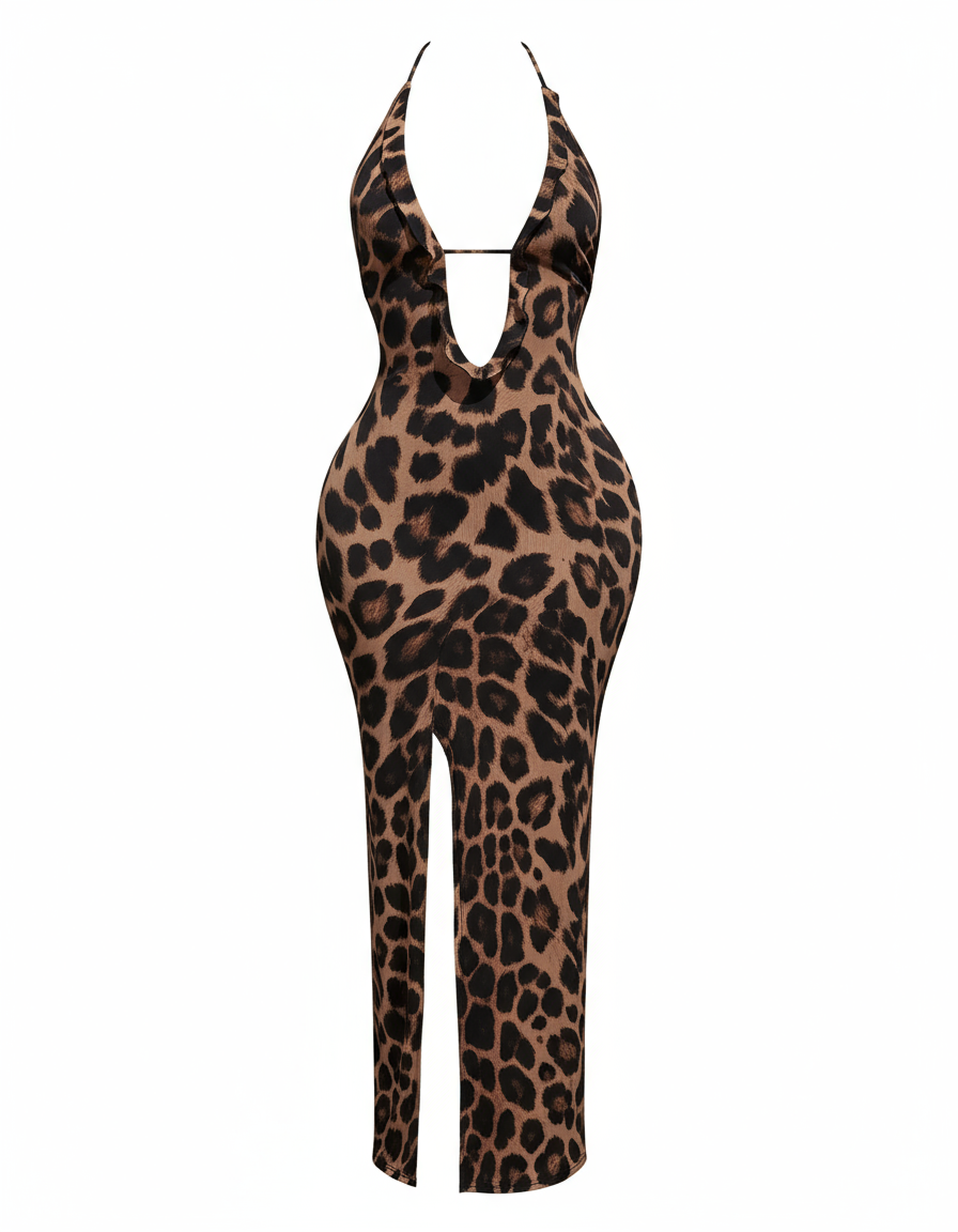 Leopard Print Halter Dress