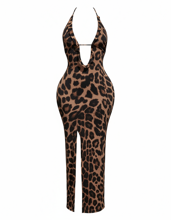 Leopard Print Halter Dress