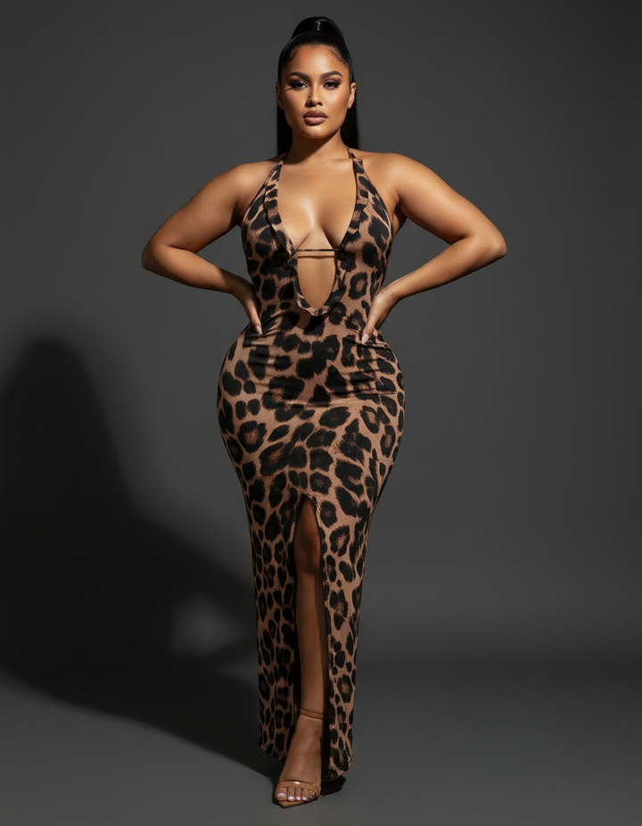 Leopard Print Halter Dress