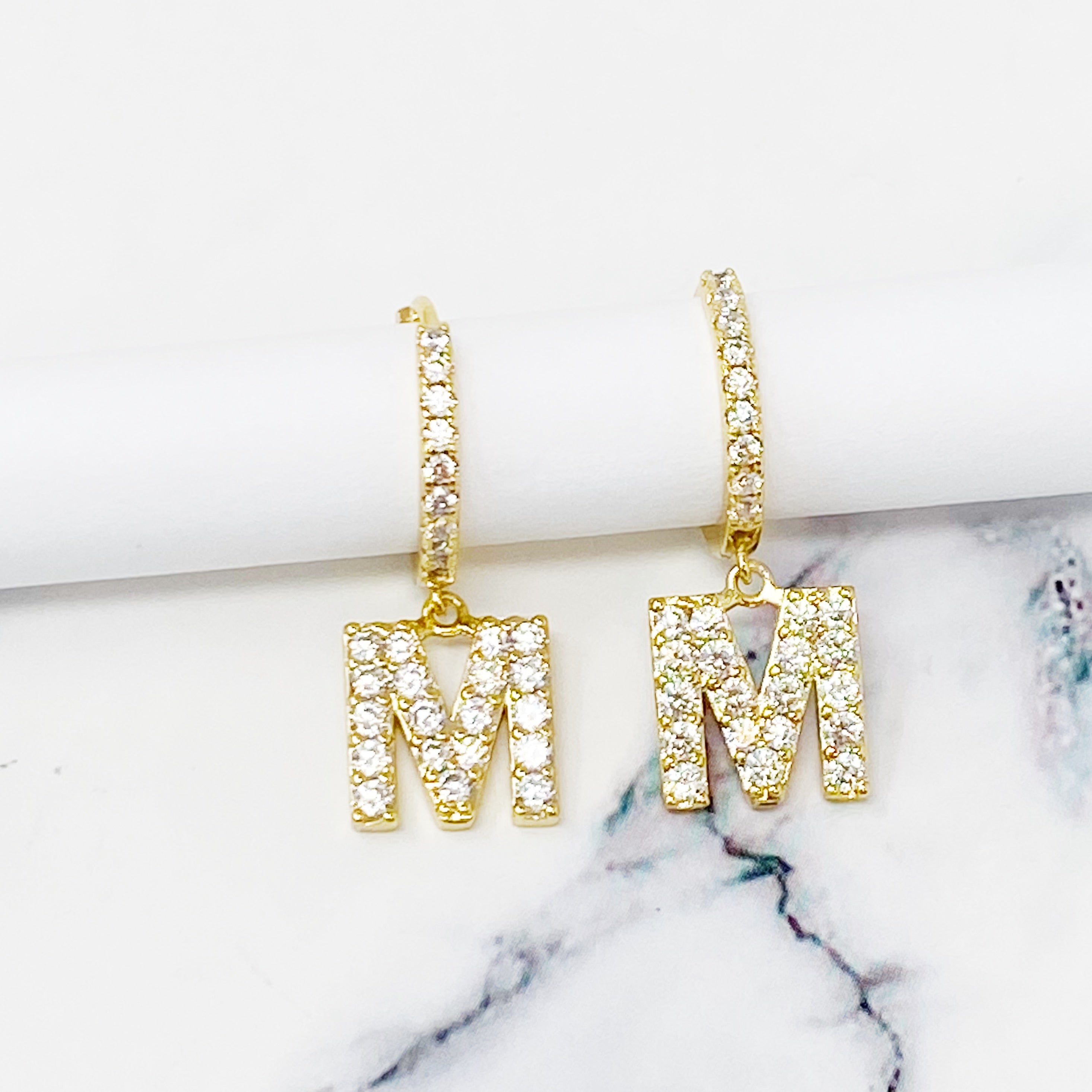 Crystal Initial Drop Earrings