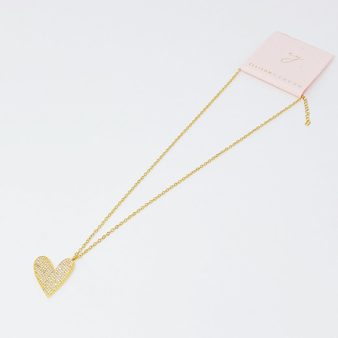 Shiny Heart Necklace With Cubic Zirconia Pave And Stainless Steel Chain 16 Inch