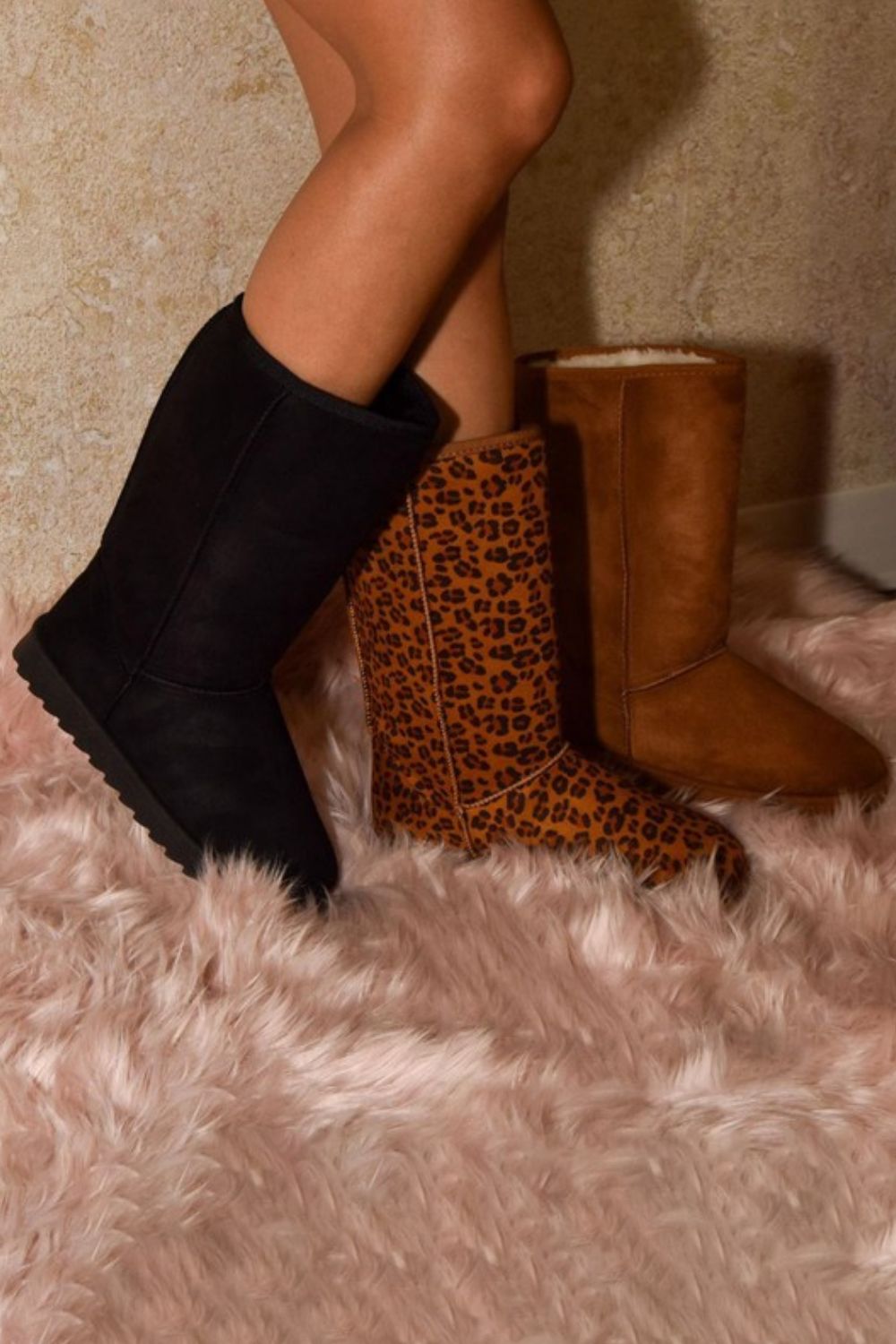 Leopard Suede Round Toe Snow Boots