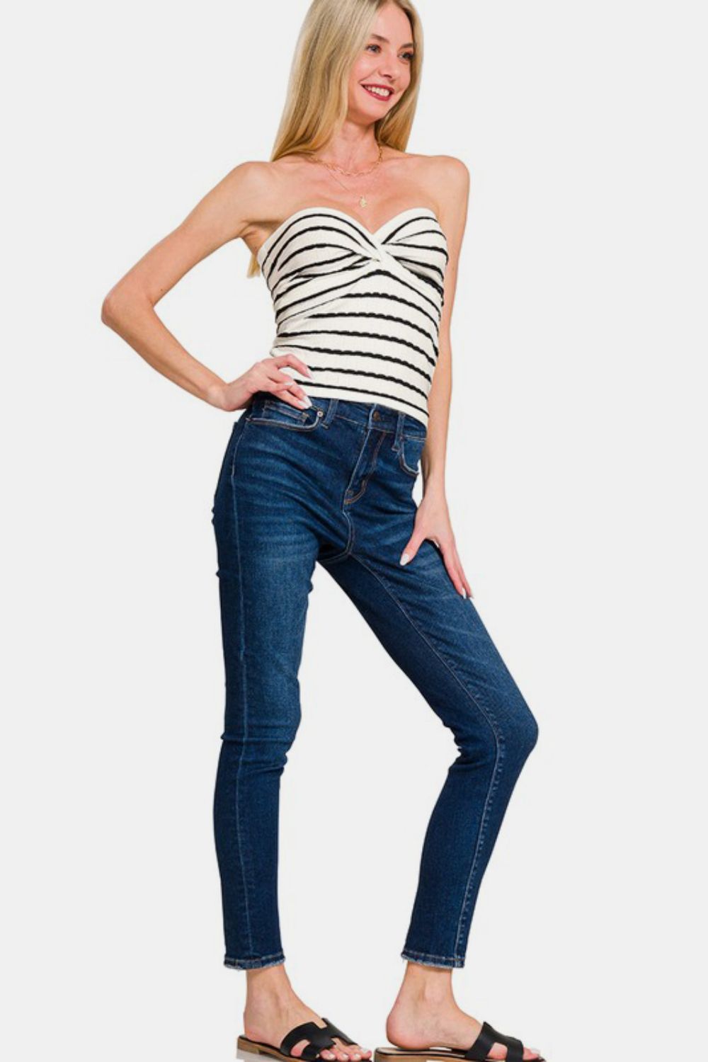 Twisted Sweetheart Neck Striped Tube Top