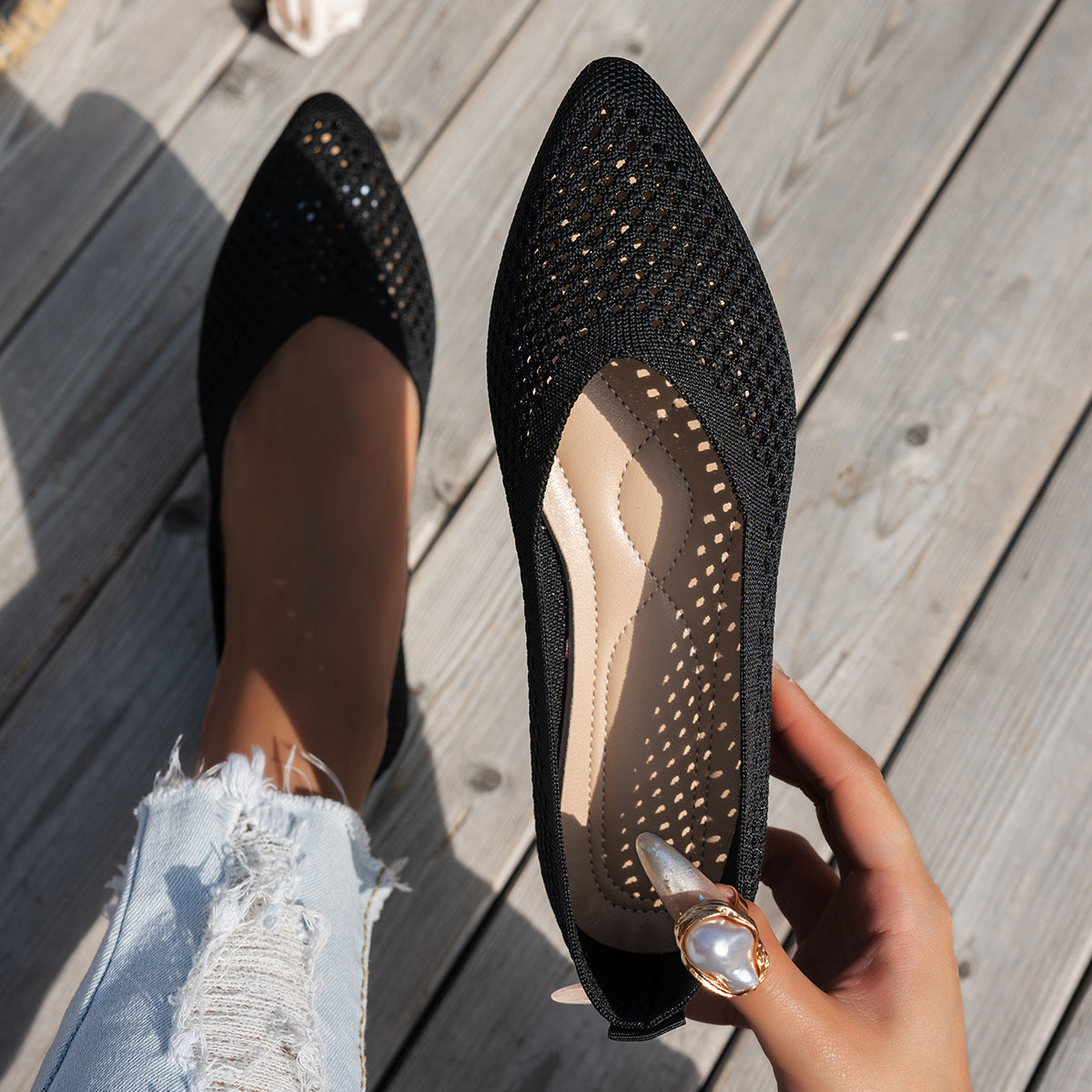 Women's Pointed Toe Flyknit Slip-On Loafers