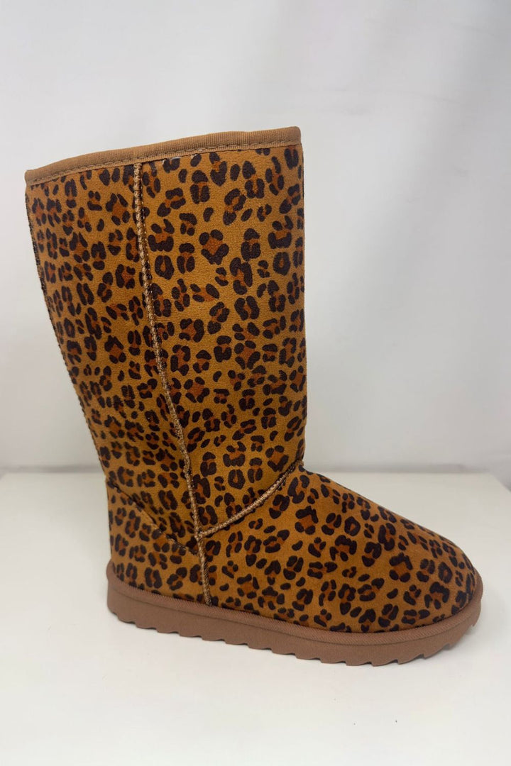 Leopard Suede Round Toe Snow Boots