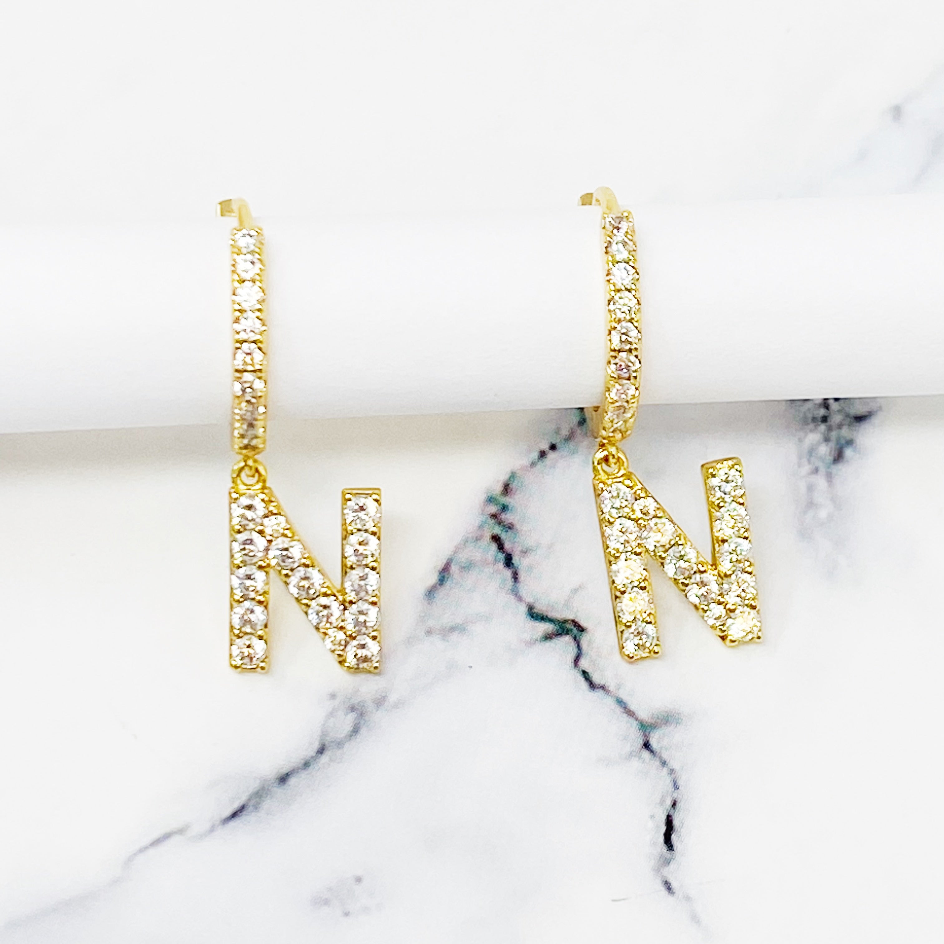 Crystal Initial Drop Earrings
