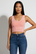 Washed Ribbed Seamless Tank Top, Coral