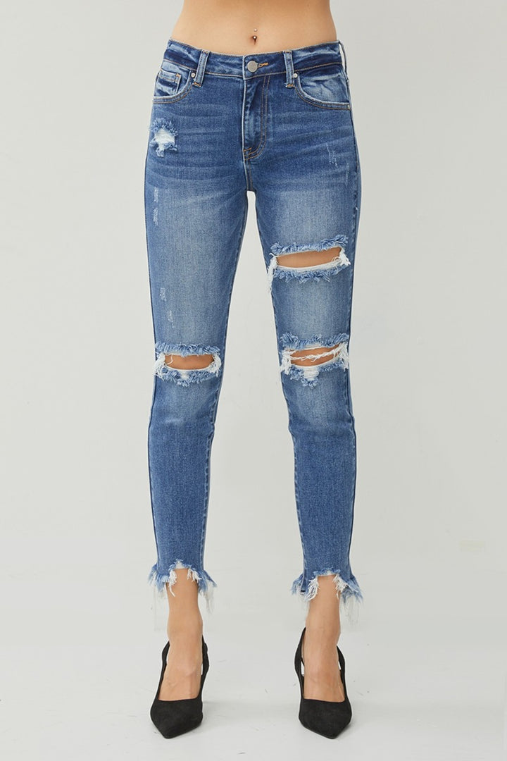 Distressed Frayed Hem Slim Jeans