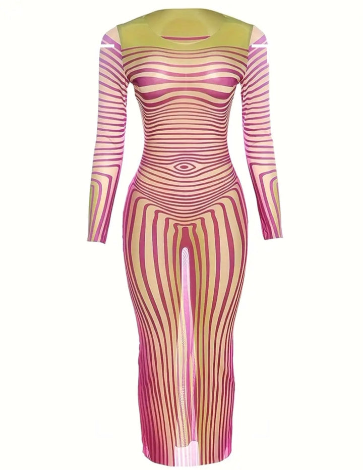 Abstract striped maxi dress