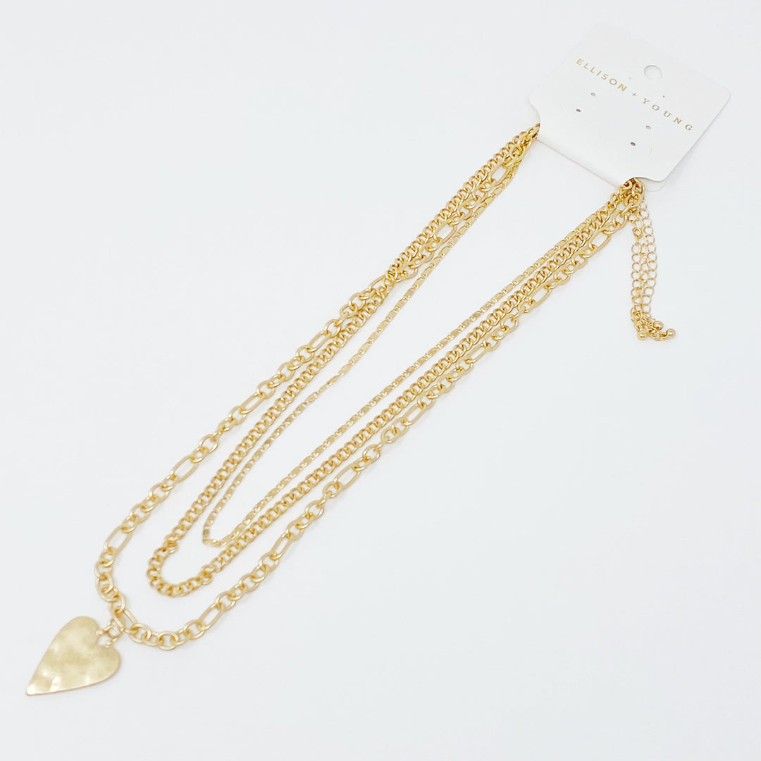 Heart Charm Layered Chain Necklace Set Of 3