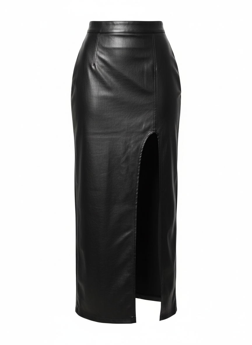 Faux Leather Side Slit Shirt, black