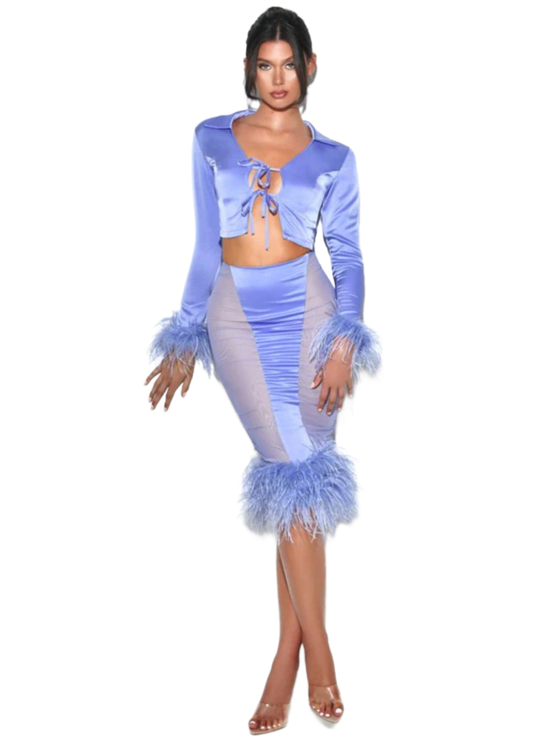 It Girl Feather Two Piece Skirt Set