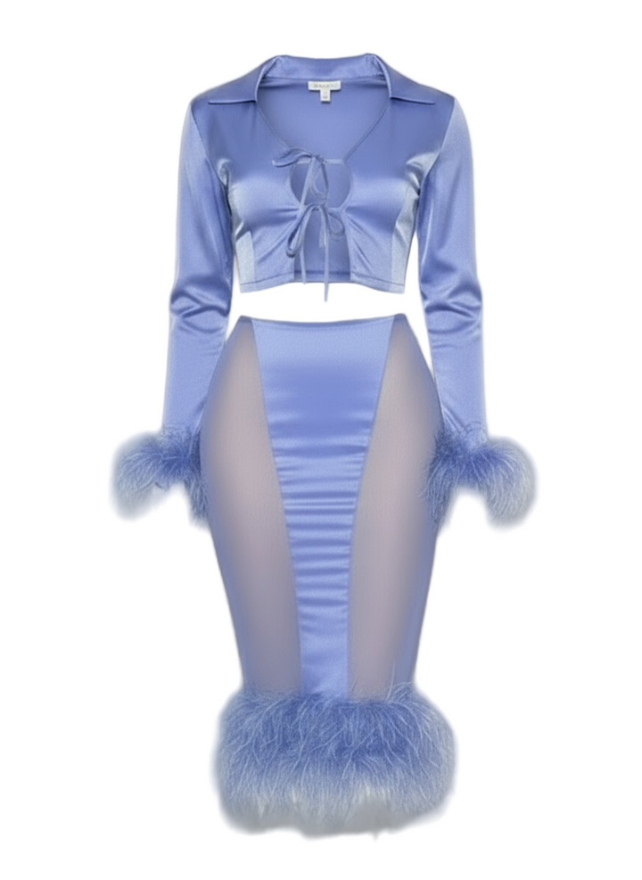 It Girl Feather Two Piece Skirt Set