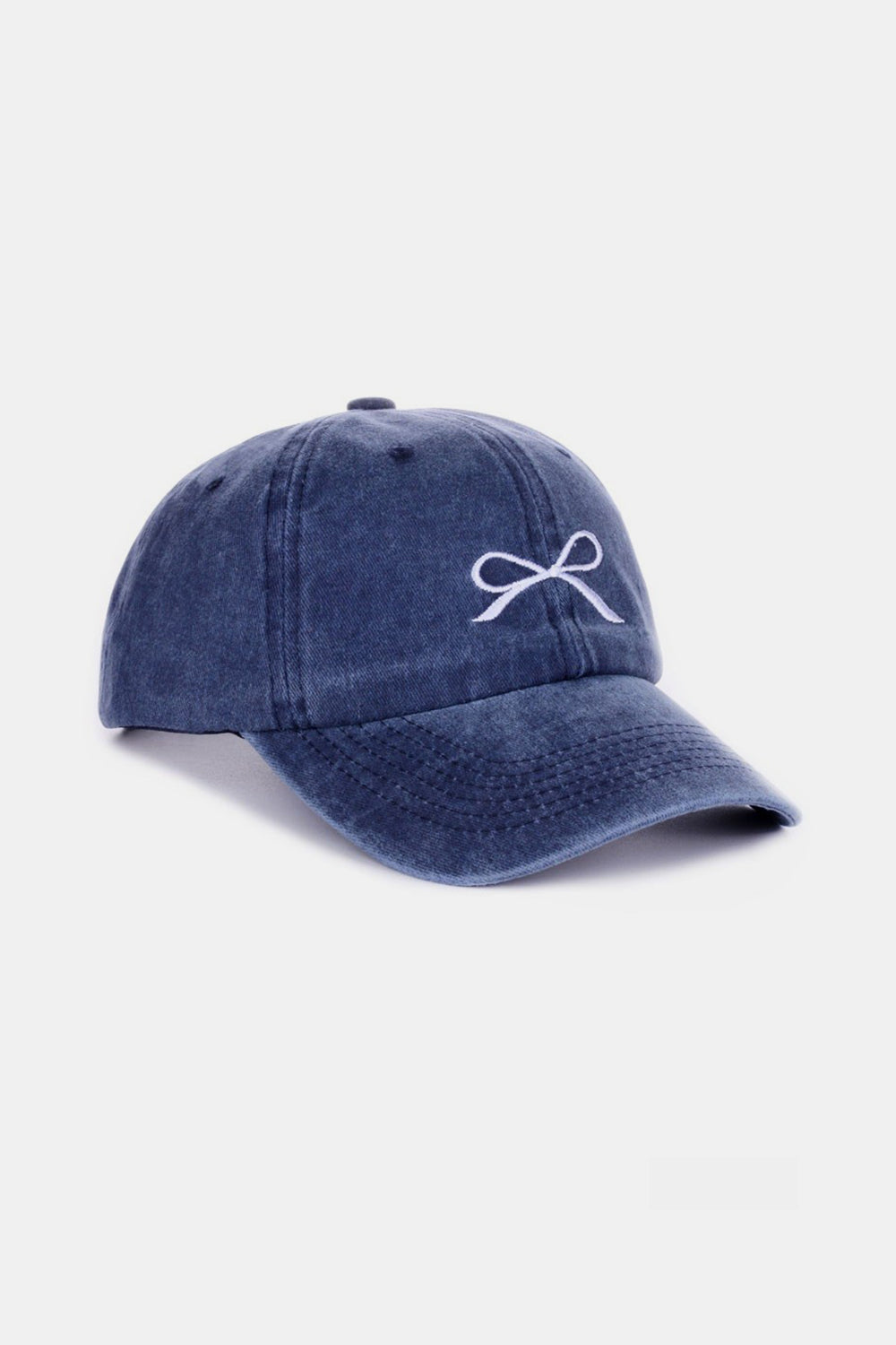 Bow Embroidered Washed Cotton Caps