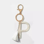 Tasseled Initial Key Chain, White