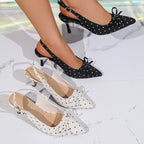 Korean-Style Pointed-Toe Polka Dot Stiletto Sandals