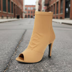 Peep Toe Pointed Stiletto Ankle Boots Women