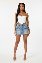 Bow Knot Pocket Denim Mini Skirt