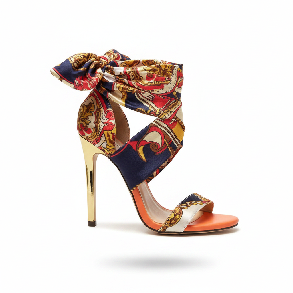 Women's Floral Ribbon Stiletto Heels – Open Toe High Heels
