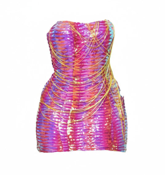 Pink Sequin Sleeveless Dress