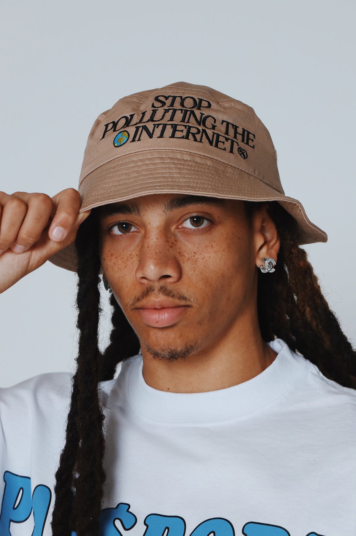 Stop Polluting The Internet: Bucket Hat (Cream)
