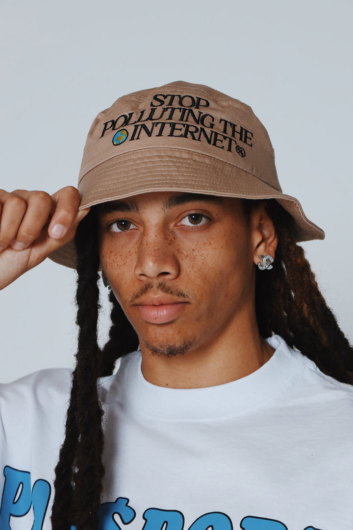 Stop Polluting The Internet: Bucket Hat (Cream)