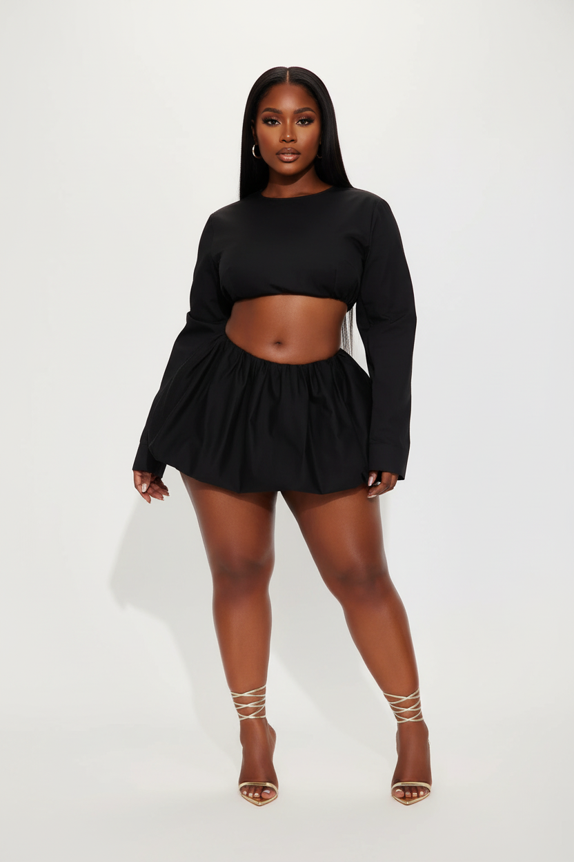Bubble Hem Mini Skirt, Black