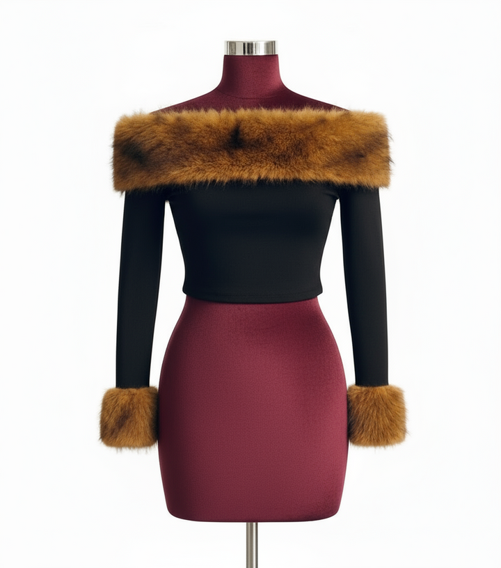 Elegant Fur detail long sleeve shirt