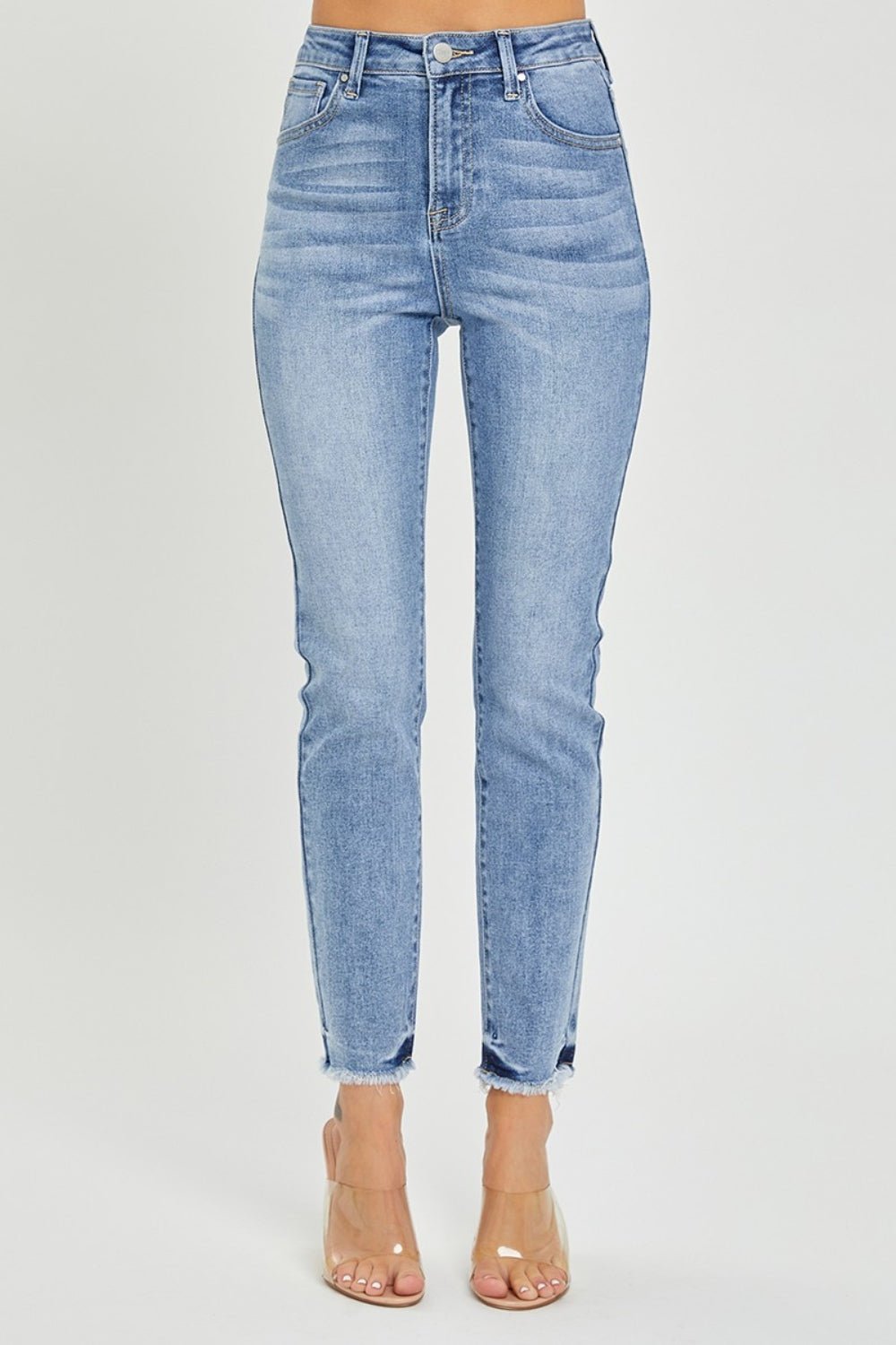 Full Size High Rise Frayed Hem Skinny Jeans