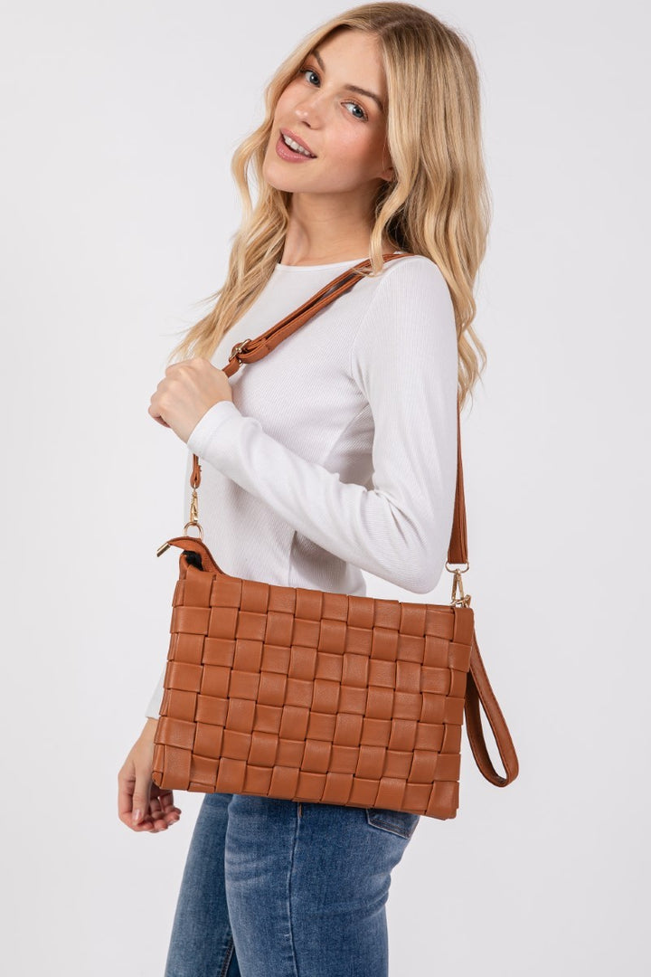 Leather Basket Weave  Crossbody Bag