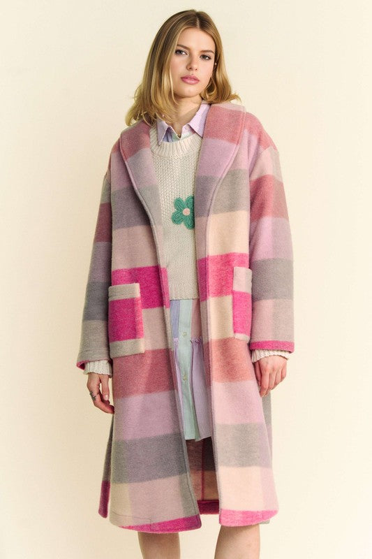 Tied Color Block Collared Neck Coat