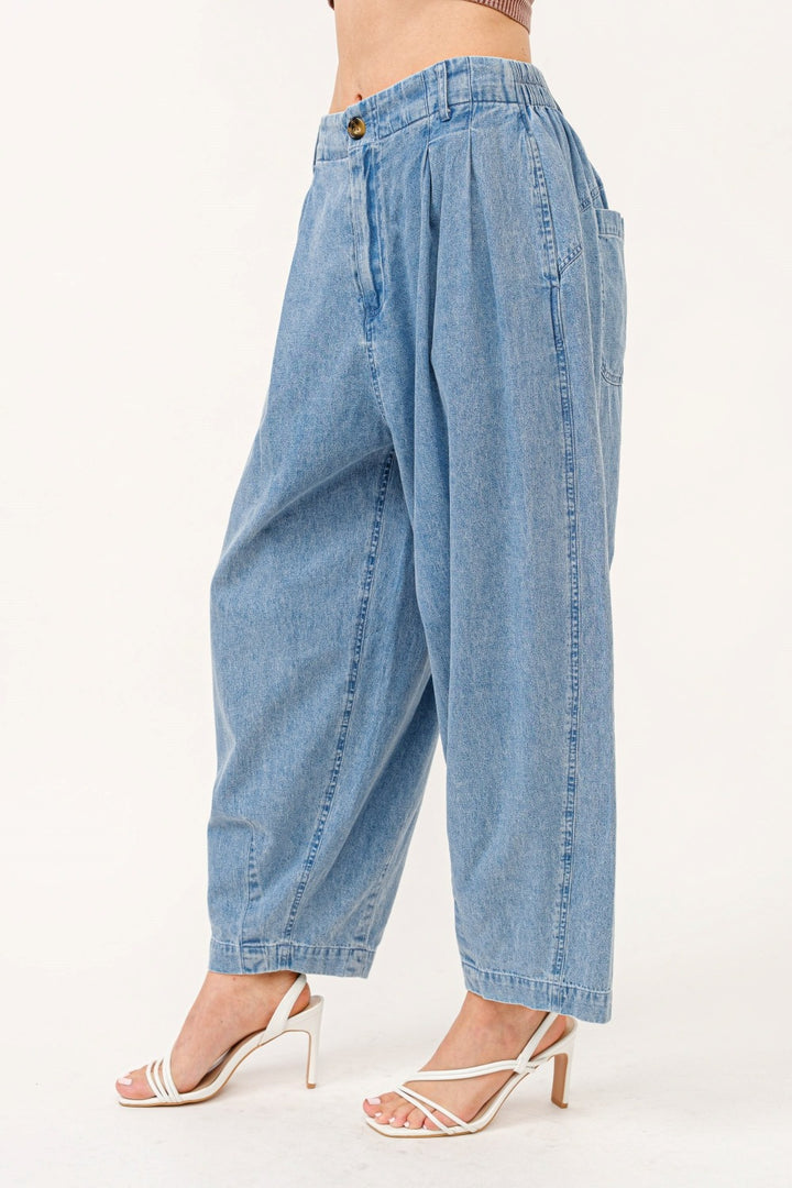 And The Why Elastic Pleated Baggy Jeans