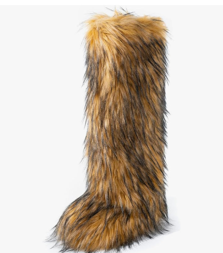 Tall Light Brown Faux Fur Fluffy Snow Boots